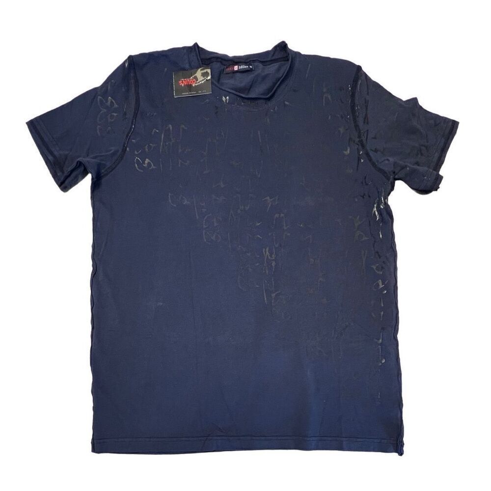 Colin's Jeanswear Navy Blue Thick Jersey Graphic T-shirt Top MEDIUM Normcore NWT
